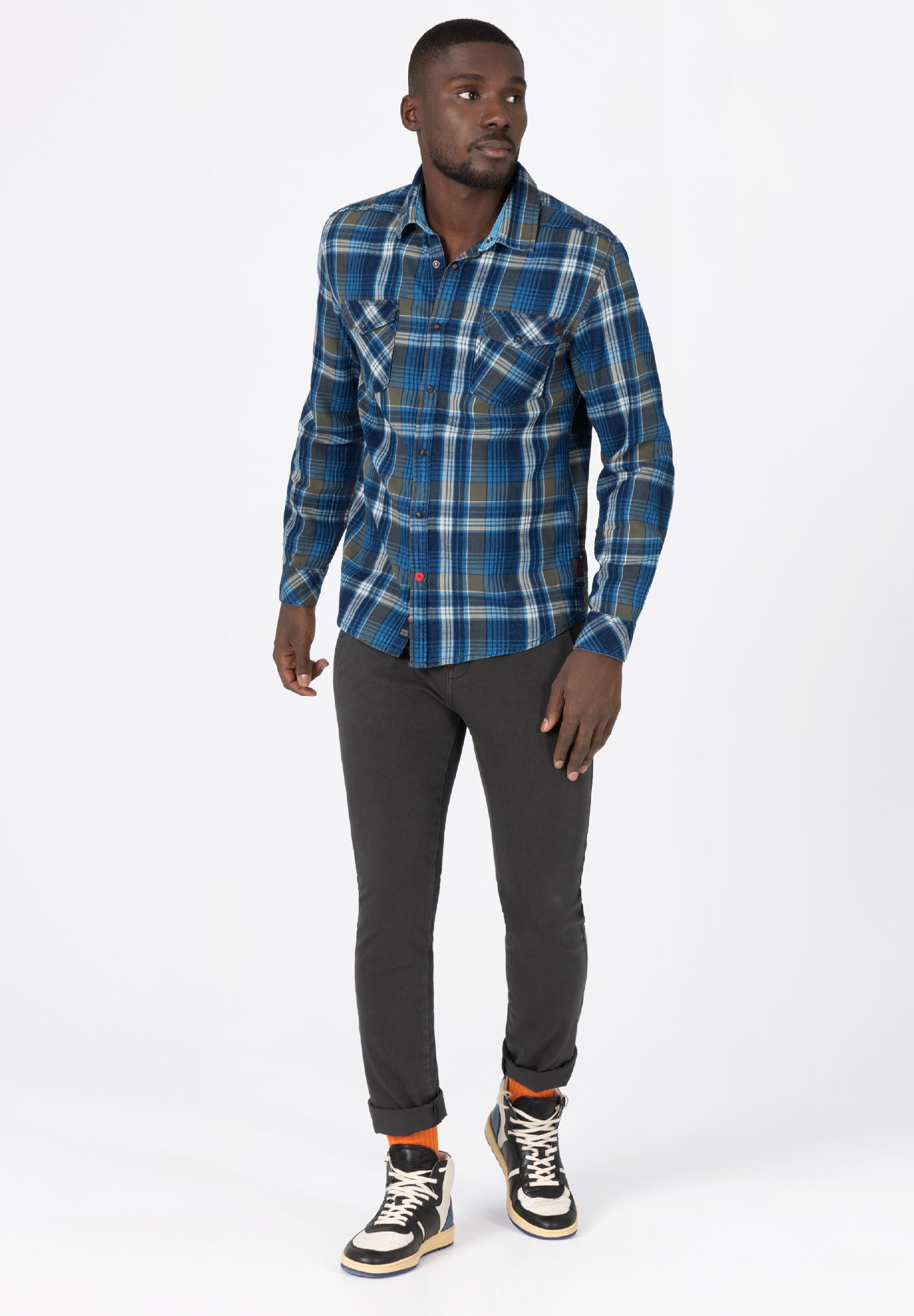 Indigo Check Shirt - kent colllar