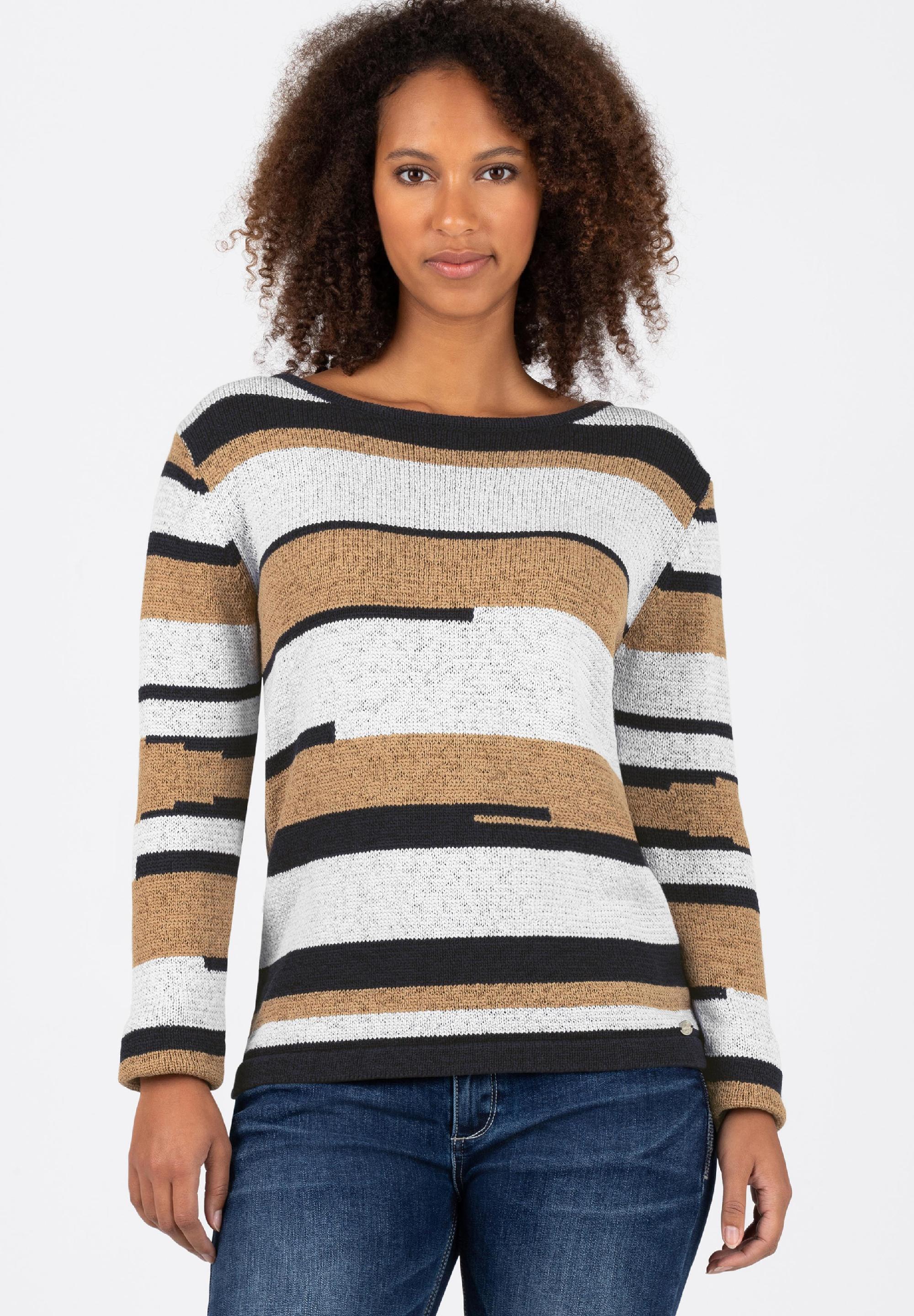 Multistripe Boatneck Pullover patched