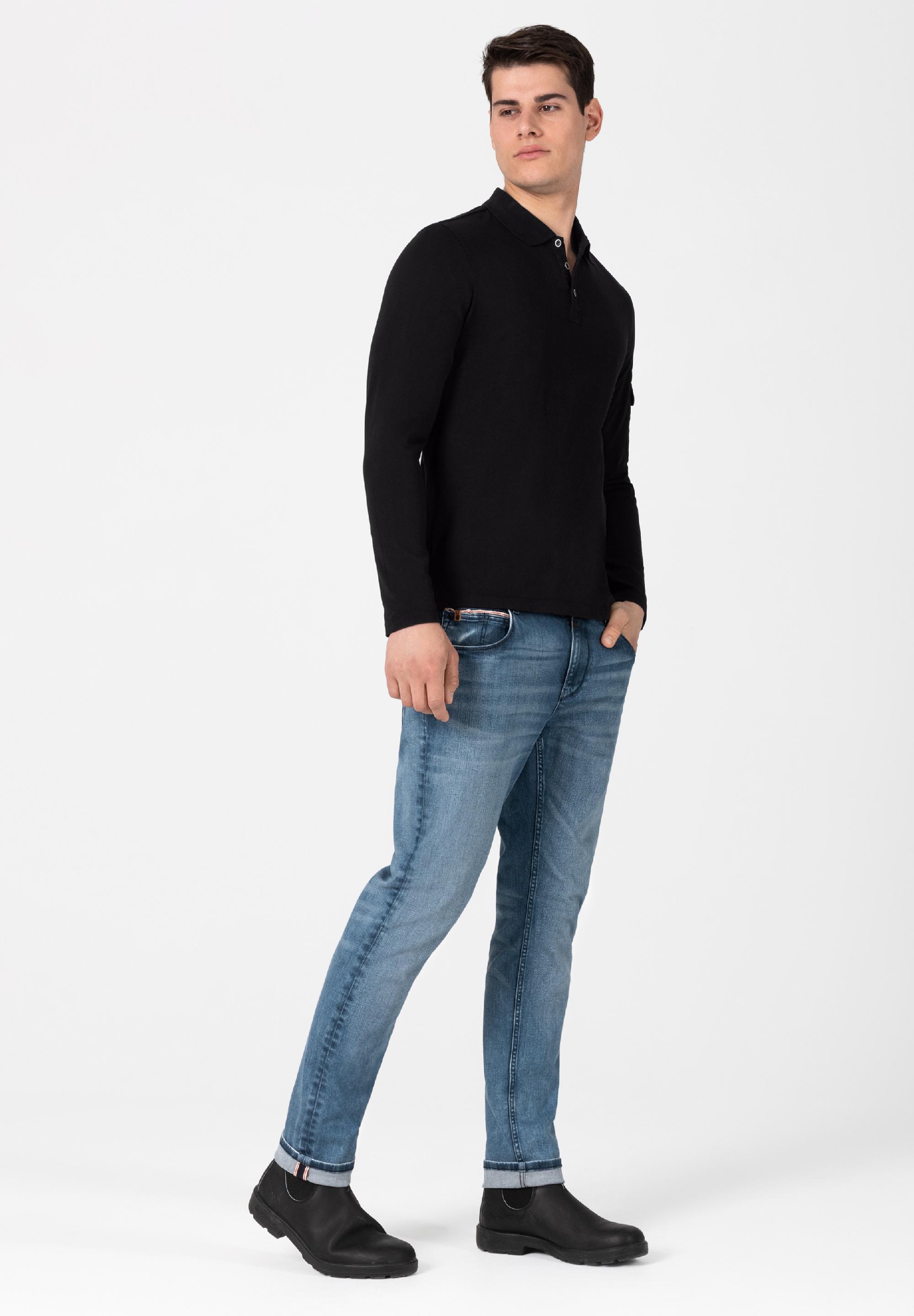 Fabric Mix Longsleeve Polo