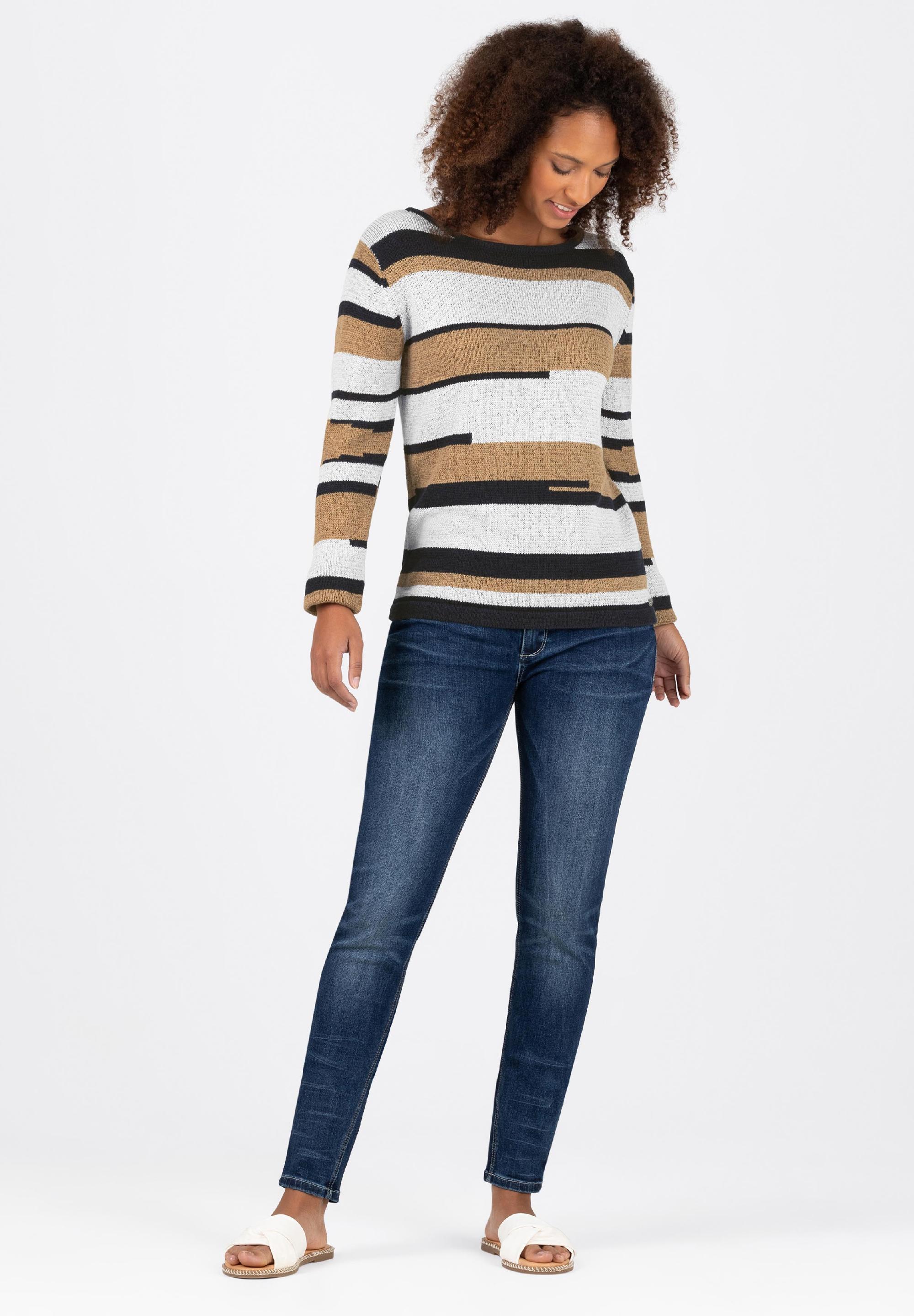 Multistripe Boatneck Pullover patched