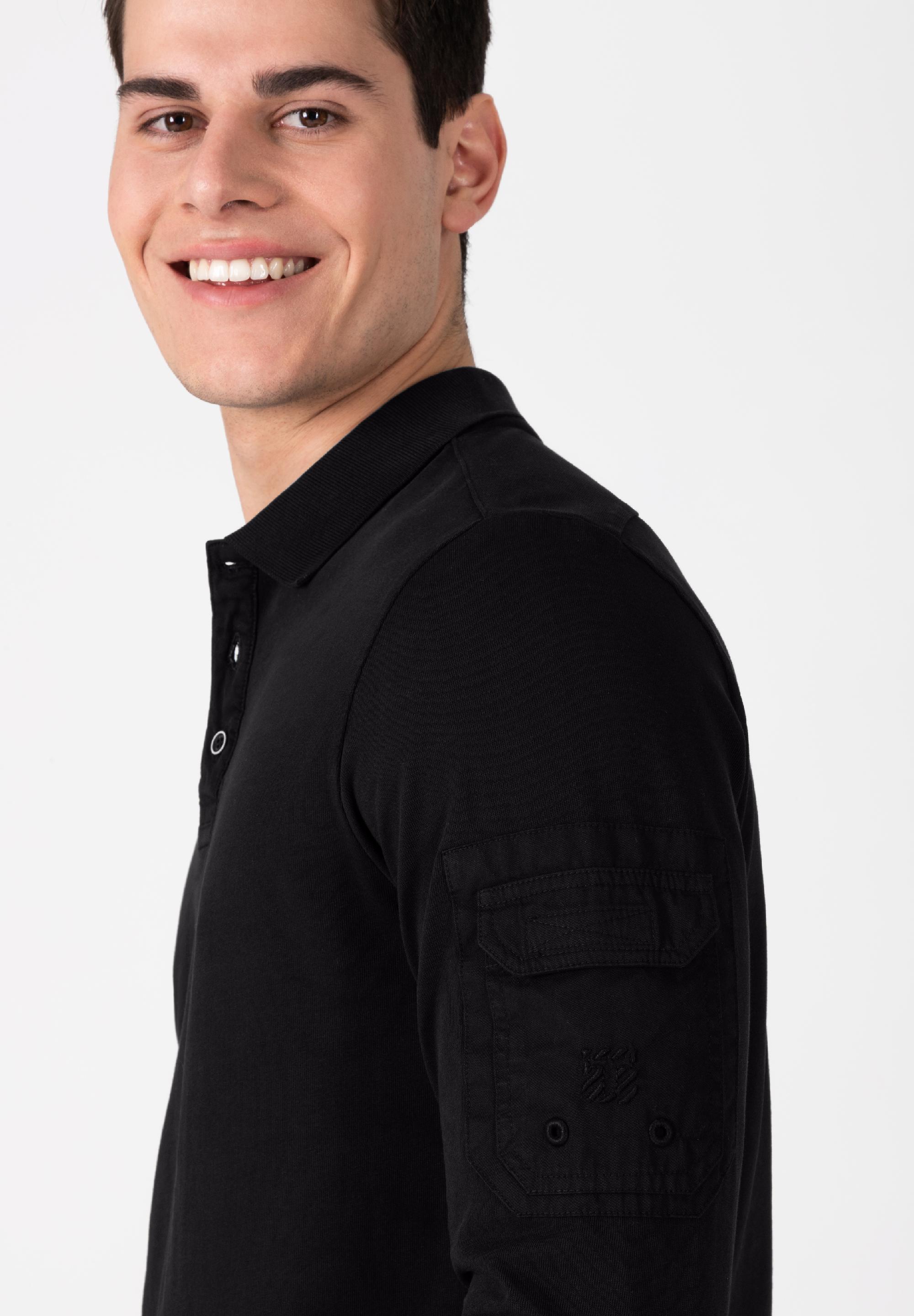 Fabric Mix Longsleeve Polo