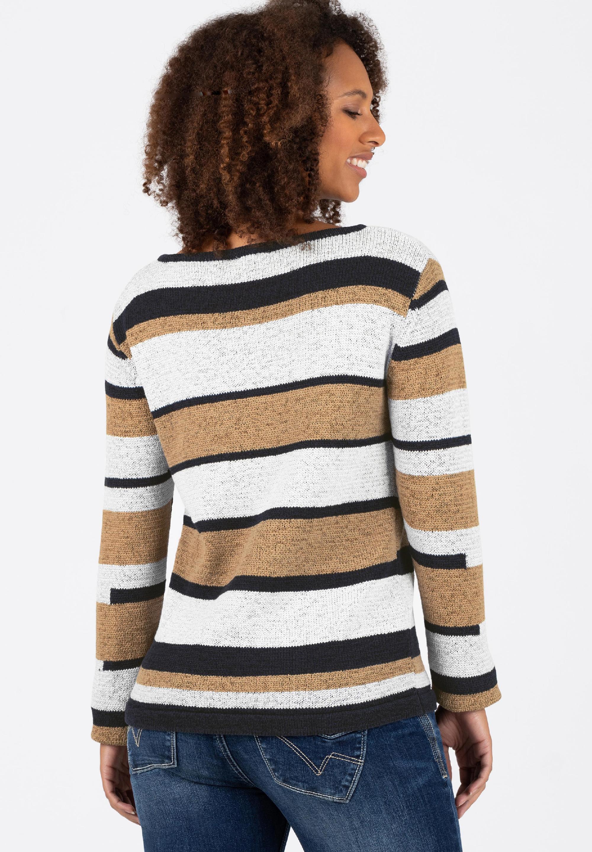 Multistripe Boatneck Pullover patched