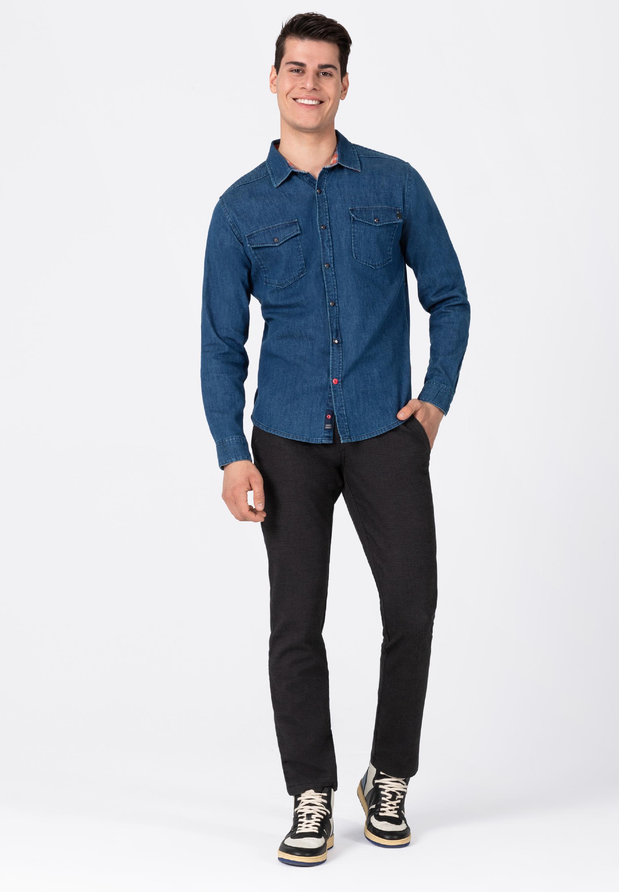 Stretch Denim Shirt -  kent collar