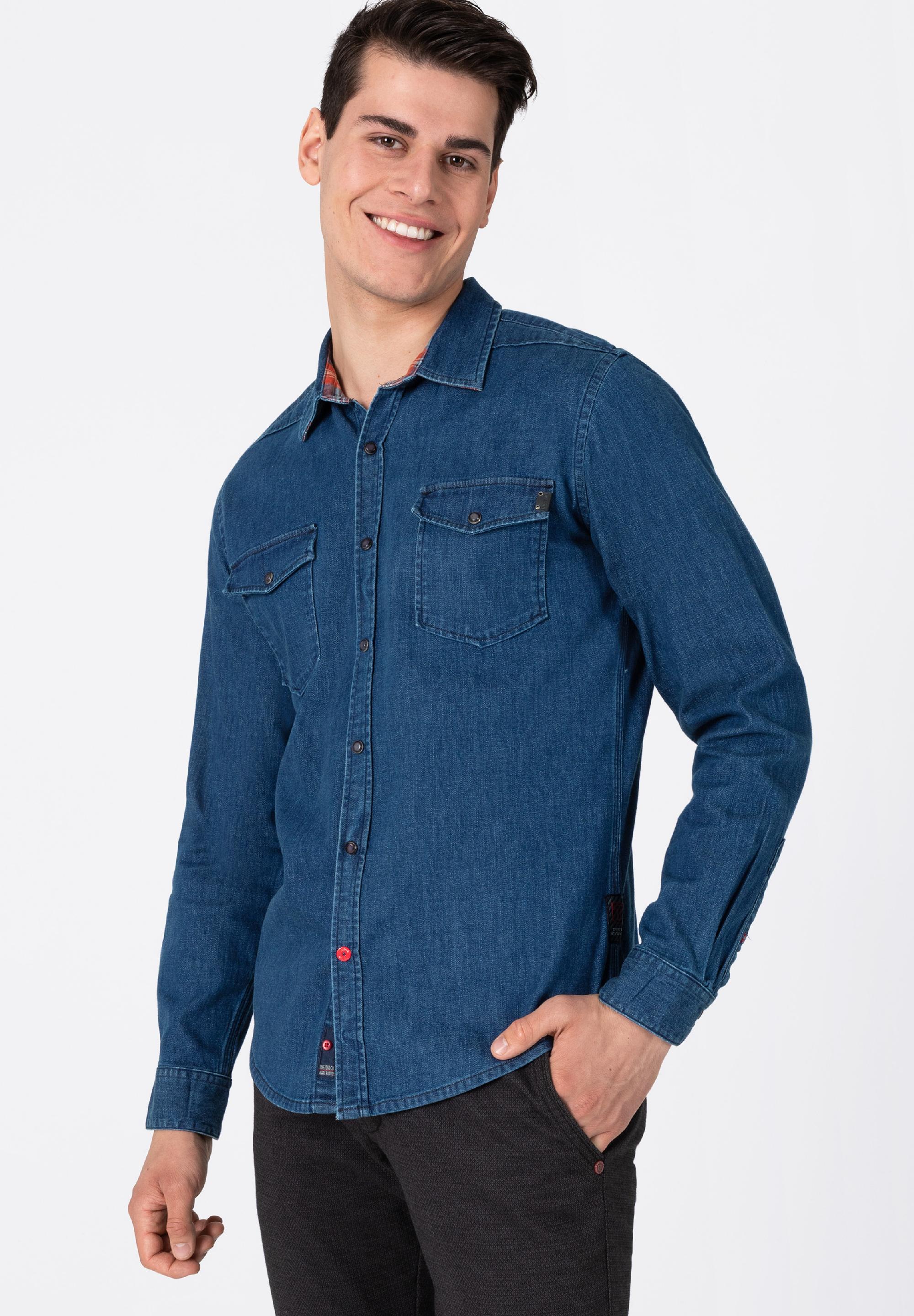 Stretch Denim Shirt -  kent collar