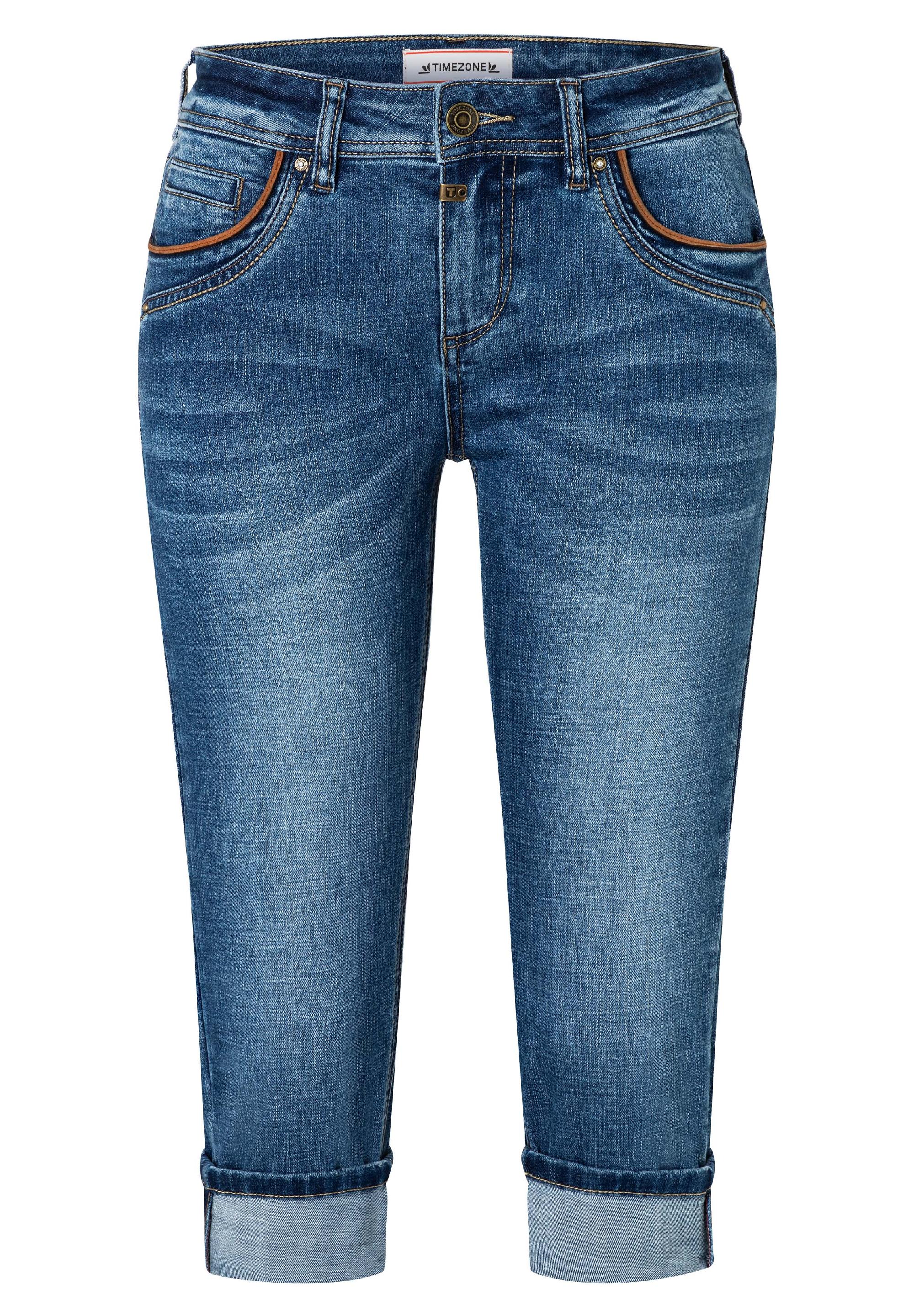 Damen Jeans aus Flex-Denim mit Lederdetails von TIMEZONE